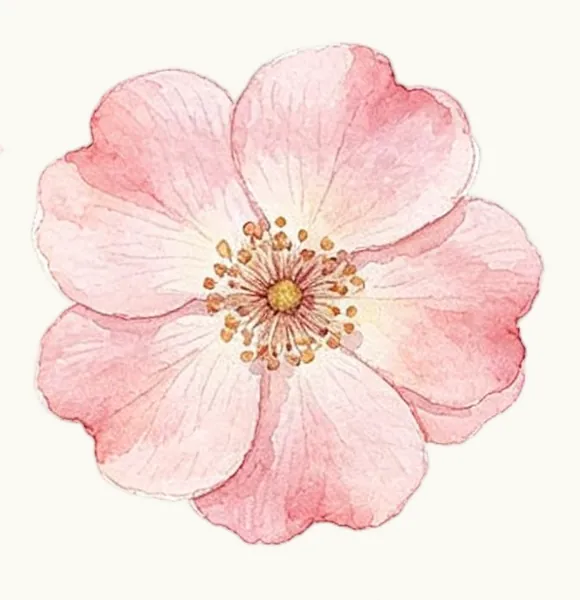 一朵盛开的粉色花朵，花瓣舒展，色彩温柔